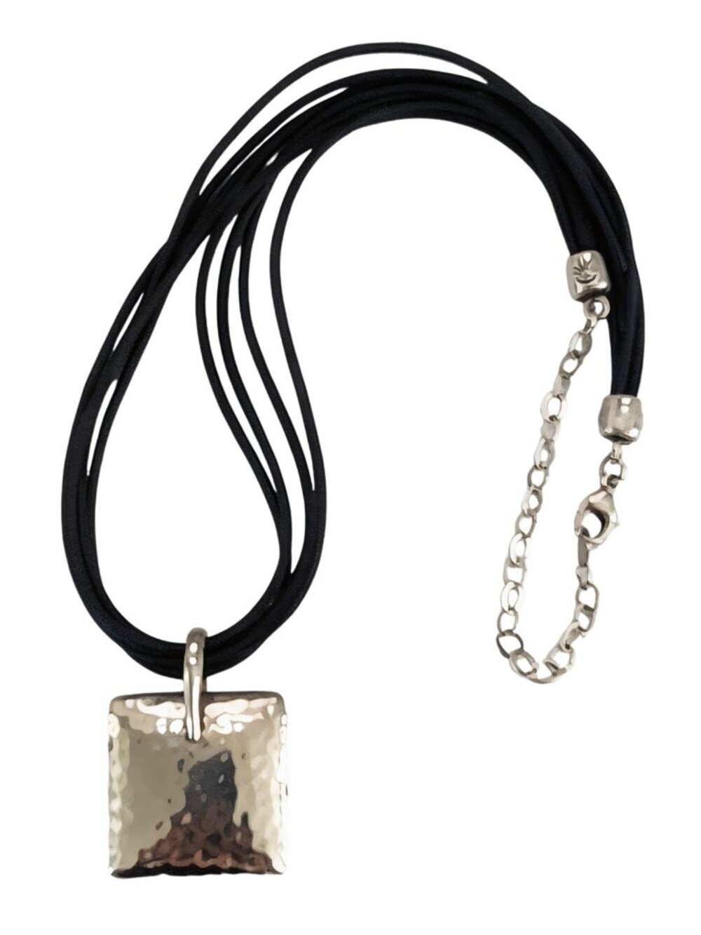 Silpada S1118 Hammered Square Sterling Silver Pendant 18" Black Cord Necklace